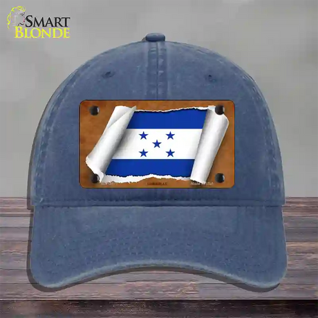 Honduras Flag Scroll Novelty License Plate Hat Unconstructed Cotton / Navy