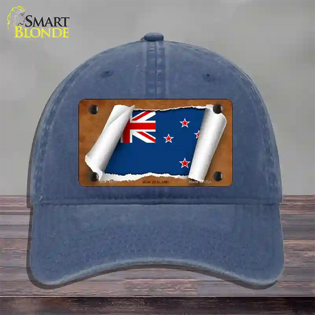 New Zealand Flag Scroll Novelty License Plate Hat Unconstructed Cotton / Navy