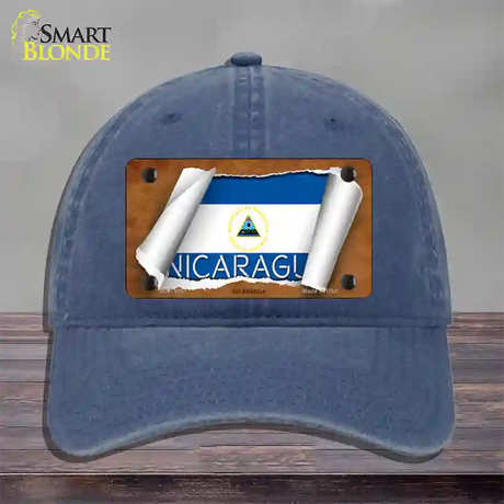 Nicaragua Flag Scroll Novelty License Plate Hat Unconstructed Cotton / Navy