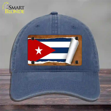 Cuba Flag Scroll Novelty License Plate Hat Unconstructed Cotton / Navy