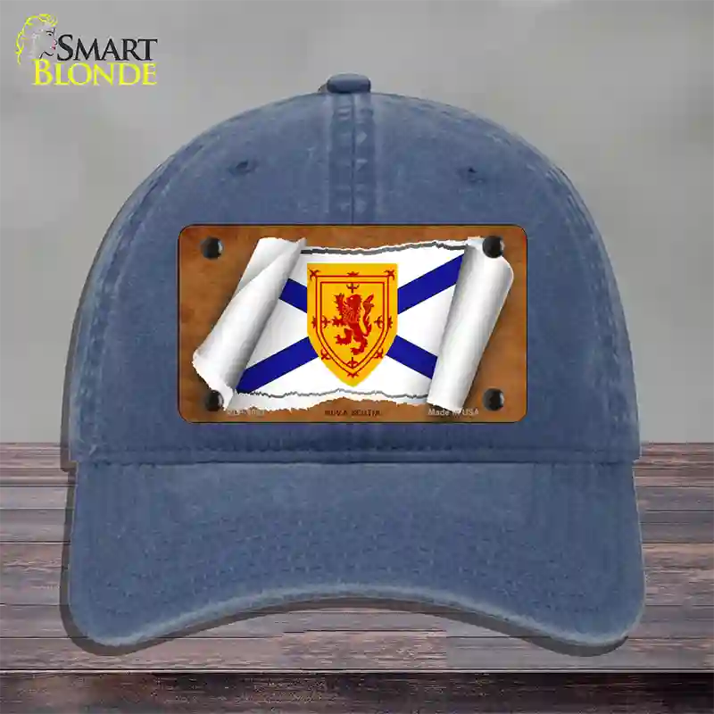 Nova Scotia Flag Scroll Novelty License Plate Hat Unconstructed Cotton / Navy