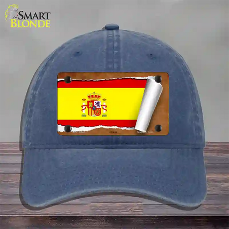 Spain Flag Scroll Novelty License Plate Hat Unconstructed Cotton / Navy