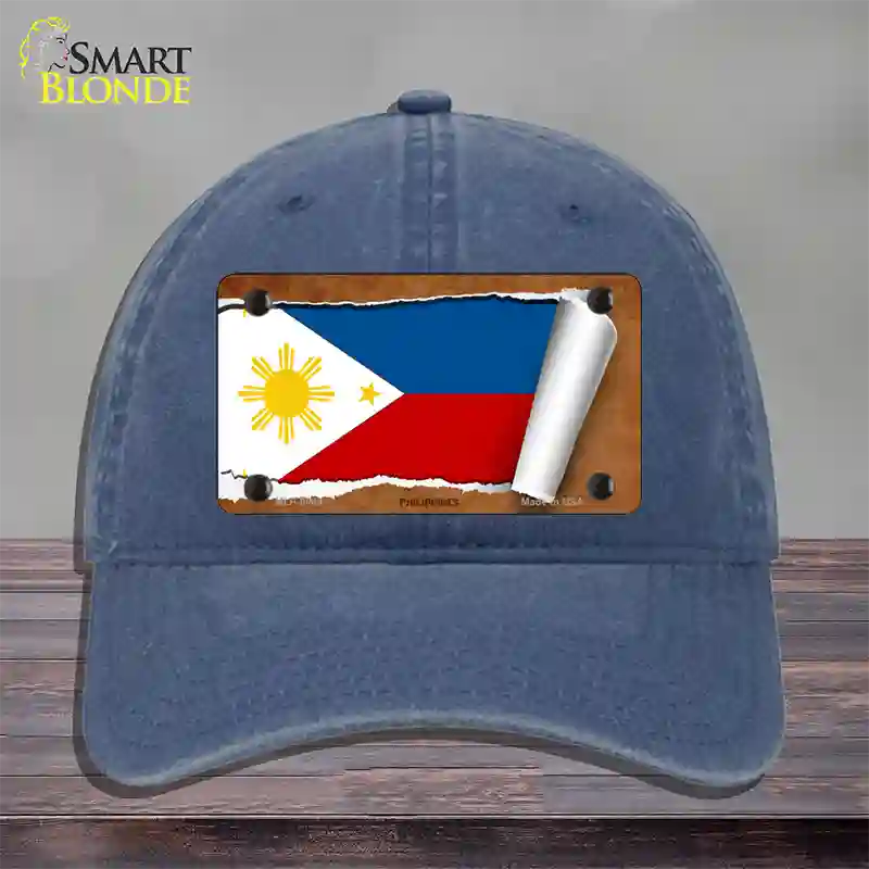 Philippines Flag Scroll Novelty License Plate Hat Unconstructed Cotton / Navy