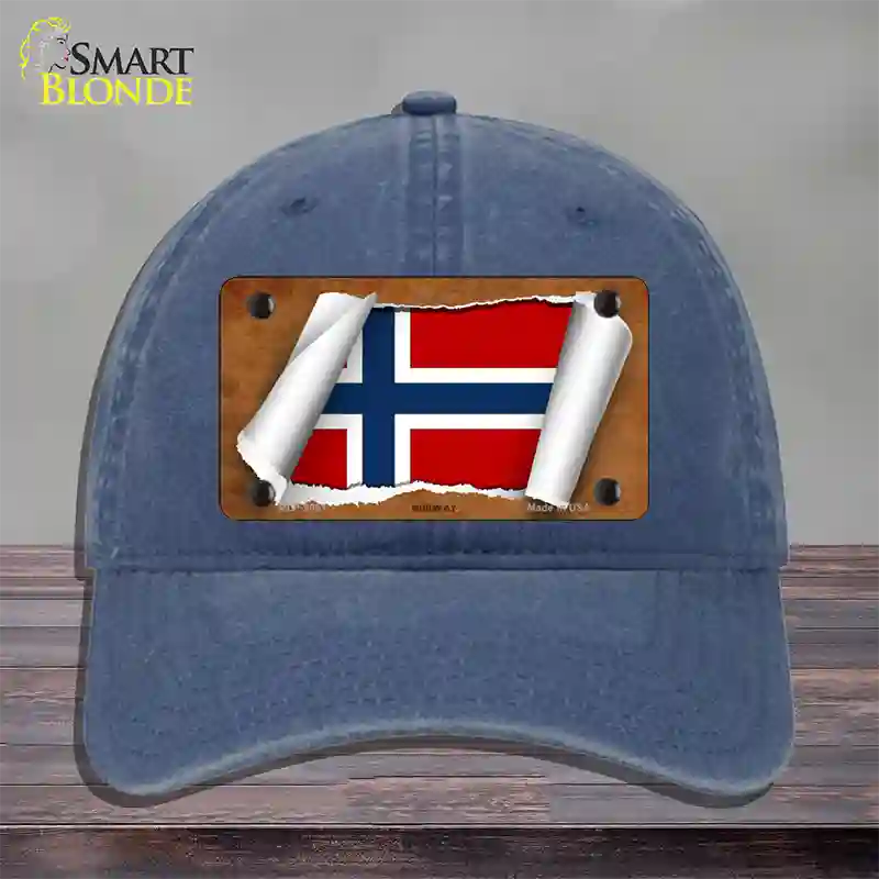 Norway Flag Scroll Novelty License Plate Hat Unconstructed Cotton / Navy