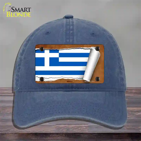 Greece Flag Scroll Novelty License Plate Hat Unconstructed Cotton / Navy