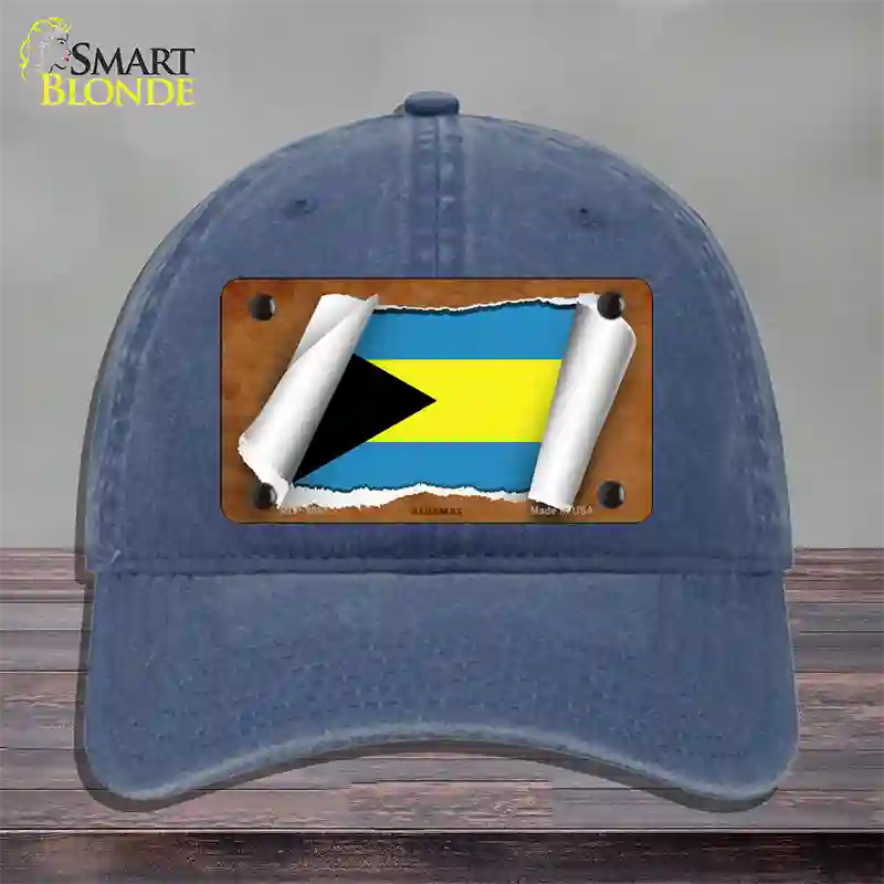 Bahamas Flag Scroll Novelty License Plate Hat Unconstructed Cotton / Navy