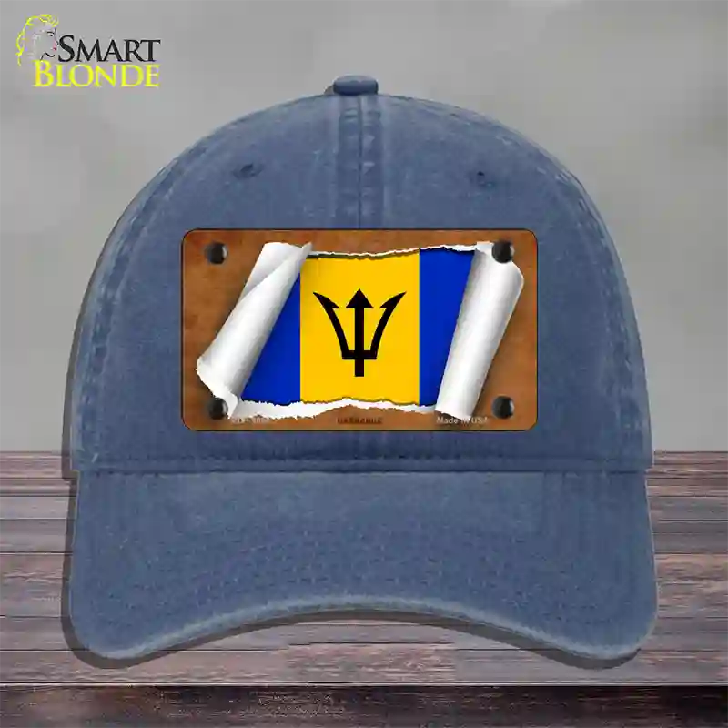 Barbados Flag Scroll Novelty License Plate Hat Unconstructed Cotton / Navy