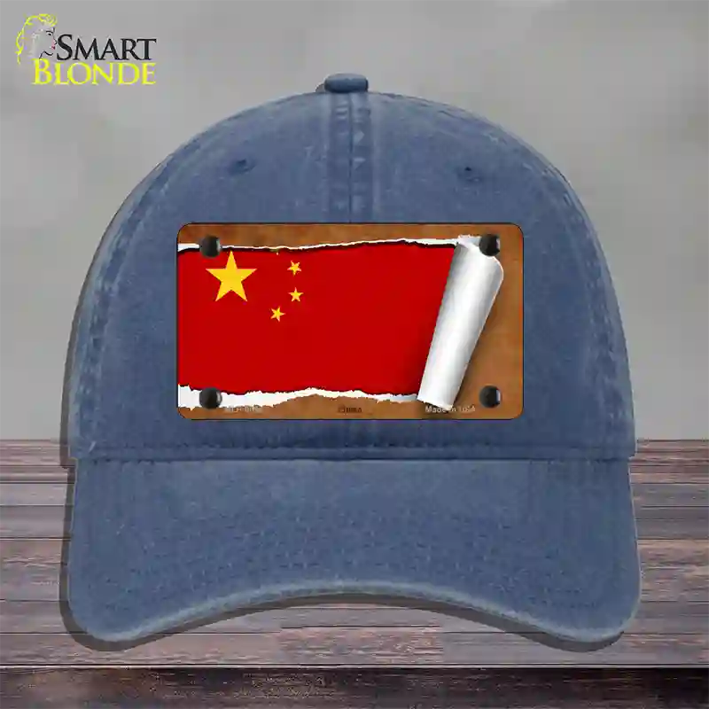 China Flag Scroll Novelty License Plate Hat Unconstructed Cotton / Navy