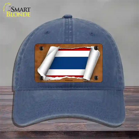 Thailand Flag Scroll Novelty License Plate Hat Unconstructed Cotton / Navy