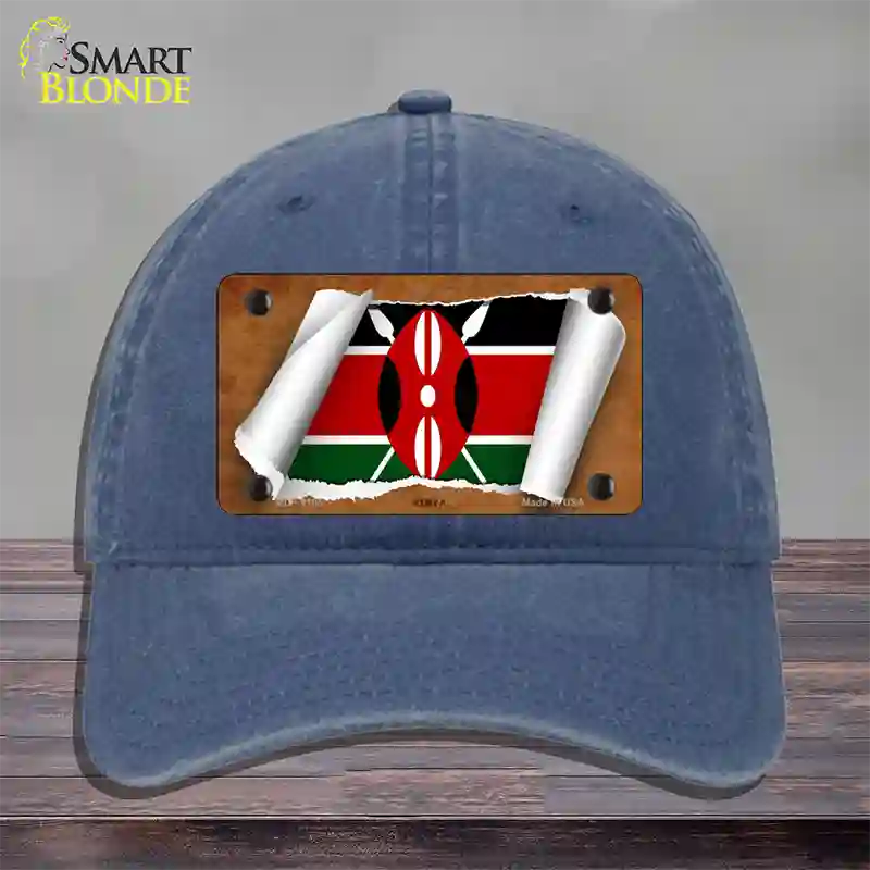 Kenya Flag Scroll Novelty License Plate Hat Unconstructed Cotton / Navy