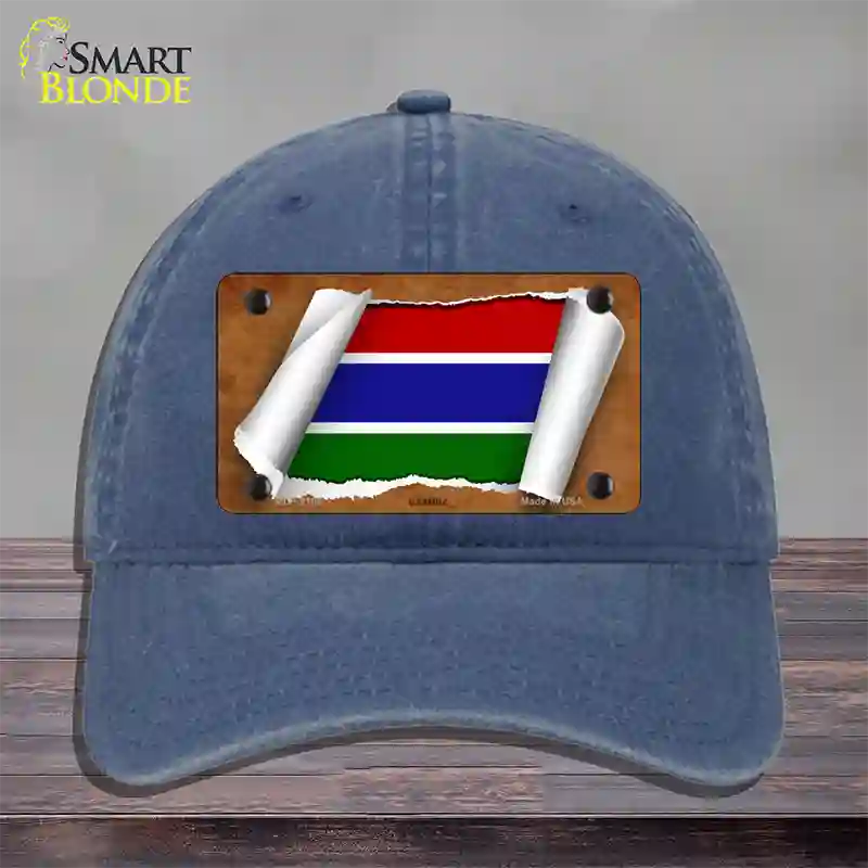 Gambia Flag Scroll Novelty License Plate Hat Unconstructed Cotton / Navy