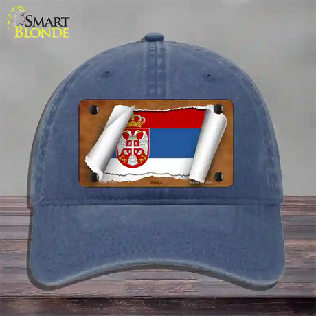 Serbia/Eagle Flag Scroll Novelty License Plate Hat Unconstructed Cotton / Navy