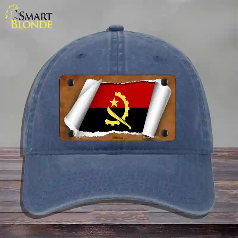 Angola Flag Scroll Novelty License Plate Hat Unconstructed Cotton / Navy