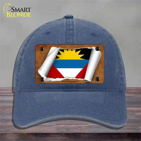 Antigua & Barbuda Flag Scroll Novelty License Plate Hat Unconstructed Cotton / Navy