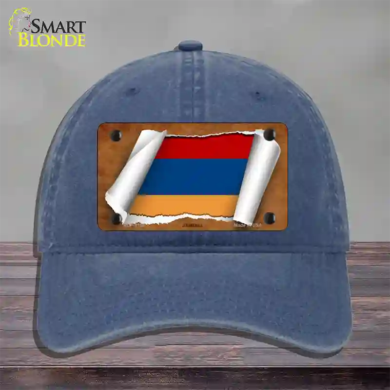 Armenia Flag Scroll Novelty License Plate Hat Unconstructed Cotton / Navy