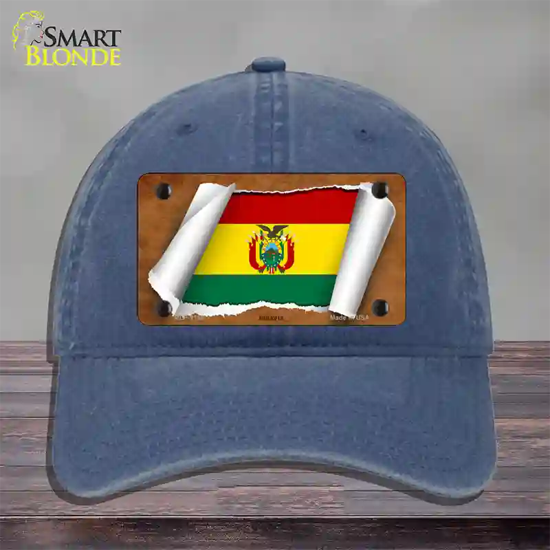 Bolivia Flag Scroll Novelty License Plate Hat Unconstructed Cotton / Navy