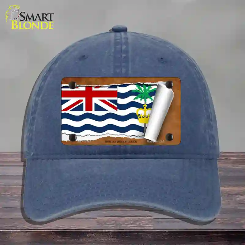 British Indian Ocean Flag Scroll Novelty License Plate Hat Unconstructed Cotton / Navy