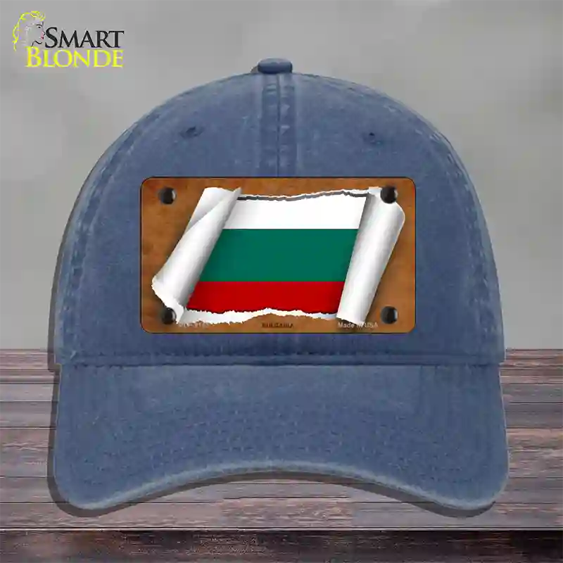 Bulgaria Flag Scroll Novelty License Plate Hat Unconstructed Cotton / Navy