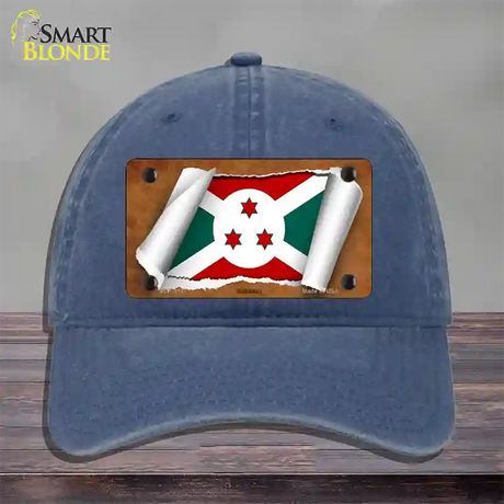 Burundi Flag Scroll Novelty License Plate Hat Unconstructed Cotton / Navy