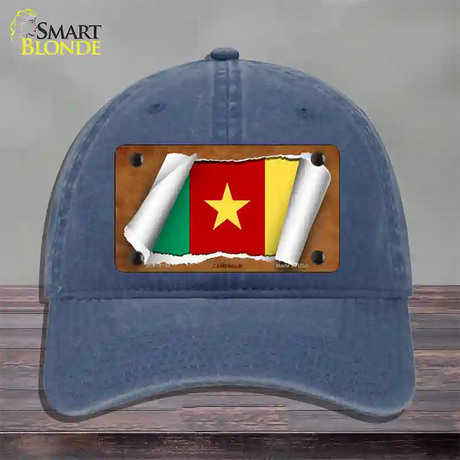 Cameroon Flag Scroll Novelty License Plate Hat Unconstructed Cotton / Navy