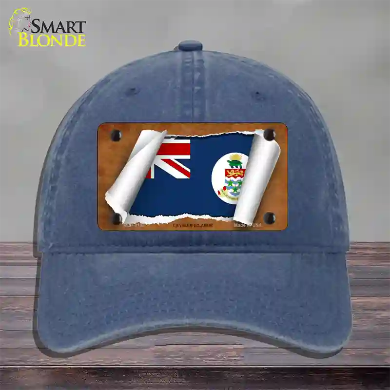 Cayman Islands Flag Scroll Novelty License Plate Hat Unconstructed Cotton / Navy