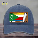 Comoros Flag Scroll Novelty License Plate Hat Unconstructed Cotton / Navy