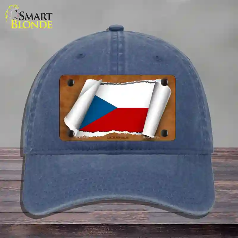 Czech Republic Flag Scroll Novelty License Plate Hat Unconstructed Cotton / Navy