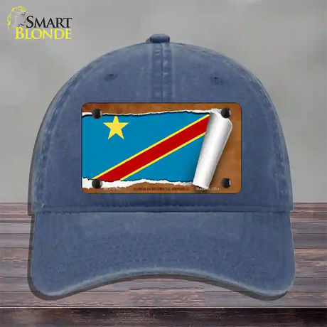 Congo Democratic Republic Flag Scroll Novelty License Plate Hat Unconstructed Cotton / Navy