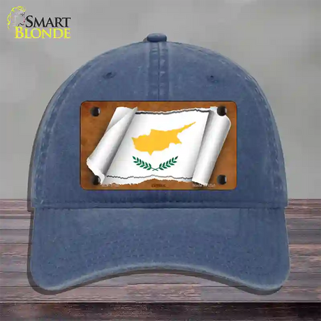 Cyprus Flag Scroll Novelty License Plate Hat Unconstructed Cotton / Navy