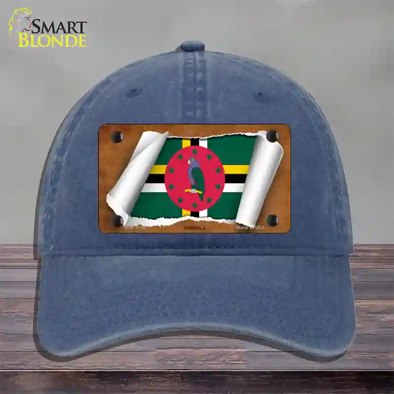 Dominica Flag Scroll Novelty License Plate Hat Unconstructed Cotton / Navy