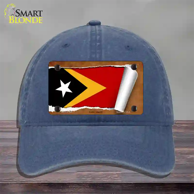 East Timor Flag Scroll Novelty License Plate Hat Unconstructed Cotton / Navy