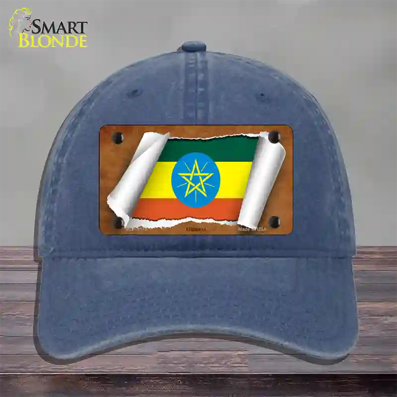 Ethiopia Flag Scroll Novelty License Plate Hat Unconstructed Cotton / Navy