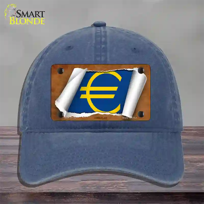 Euro Flag Scroll Novelty License Plate Hat Unconstructed Cotton / Navy