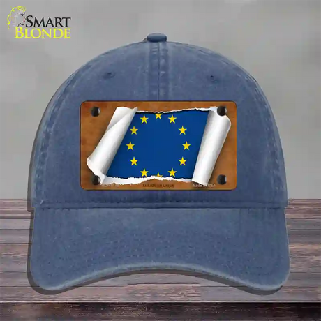 European Union Flag Scroll Novelty License Plate Hat Unconstructed Cotton / Navy