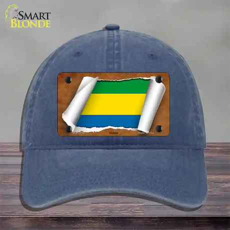 Gabon Flag Scroll Novelty License Plate Hat Unconstructed Cotton / Navy