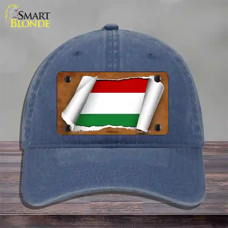 Hungary Flag Scroll Novelty License Plate Hat Unconstructed Cotton / Navy