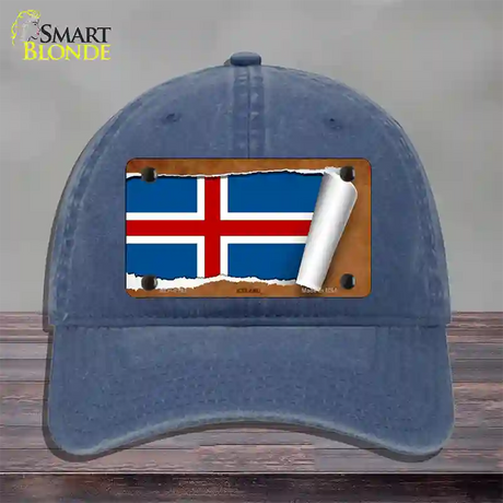 Iceland Flag Scroll Novelty License Plate Hat Unconstructed Cotton / Navy