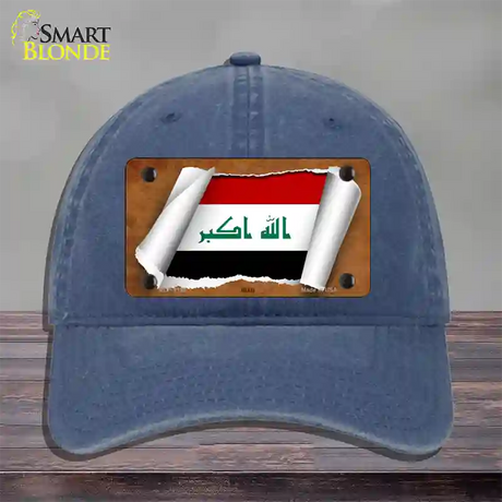 Iraq Flag Scroll Novelty License Plate Hat Unconstructed Cotton / Navy