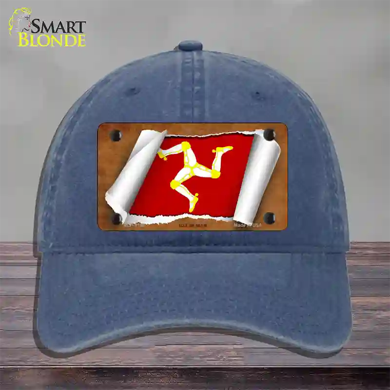 Isle of Man Flag Scroll Novelty License Plate Hat Unconstructed Cotton / Navy