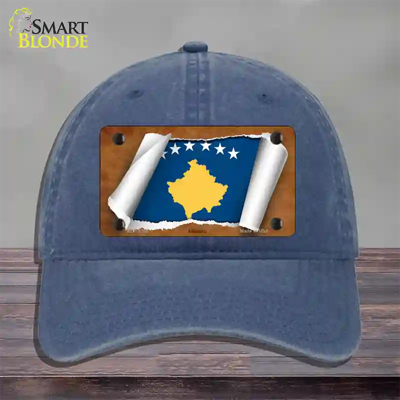 Kosovo Flag Scroll Novelty License Plate Hat Unconstructed Cotton / Navy