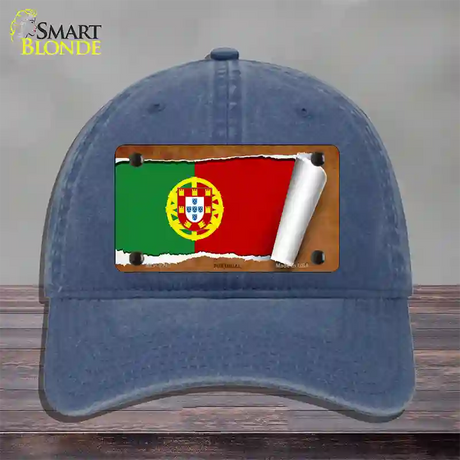 Portugal Flag Scroll Novelty License Plate Hat Unconstructed Cotton / Navy