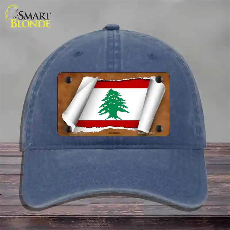 Lebanon Flag Scroll Novelty License Plate Hat Unconstructed Cotton / Navy