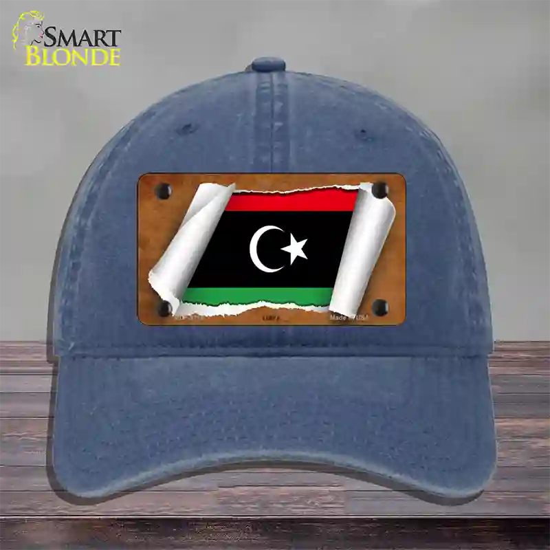 Libya Flag Scroll Novelty License Plate Hat Unconstructed Cotton / Navy