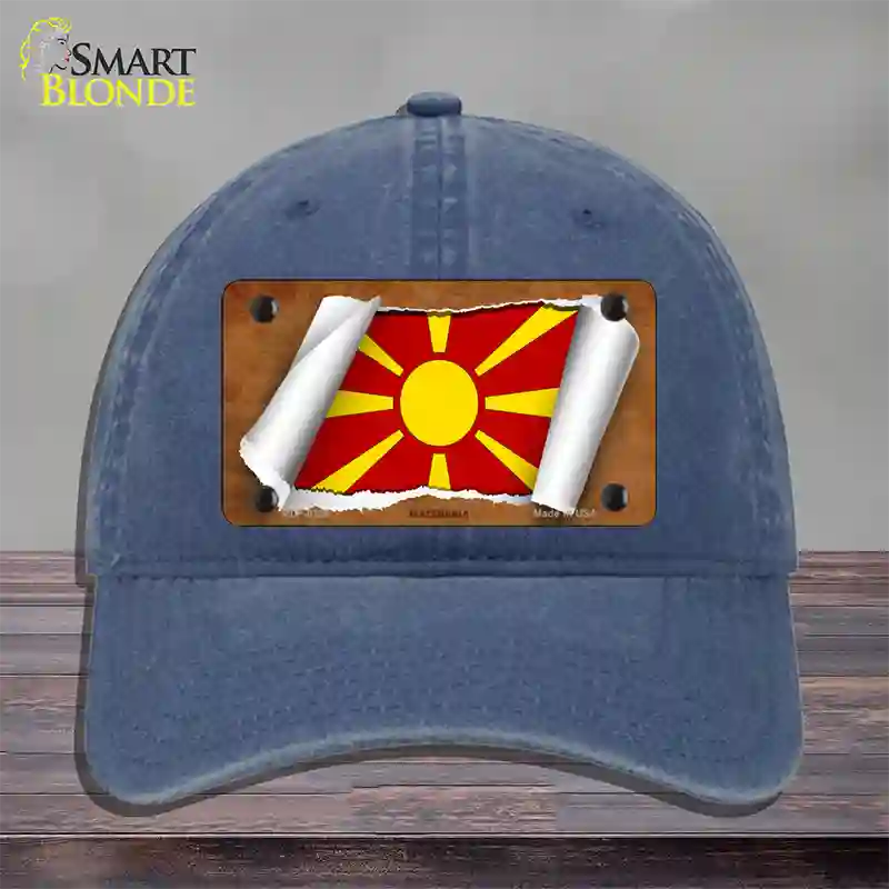 Macedonia Flag Scroll Novelty License Plate Hat Unconstructed Cotton / Navy