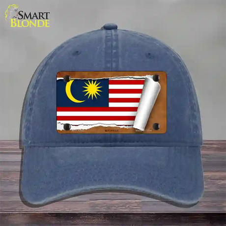 Malaysia Flag Scroll Novelty License Plate Hat Unconstructed Cotton / Navy