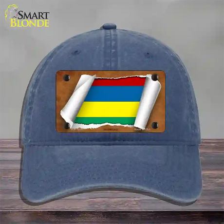 Mauritius Flag Scroll Novelty License Plate Hat Unconstructed Cotton / Navy