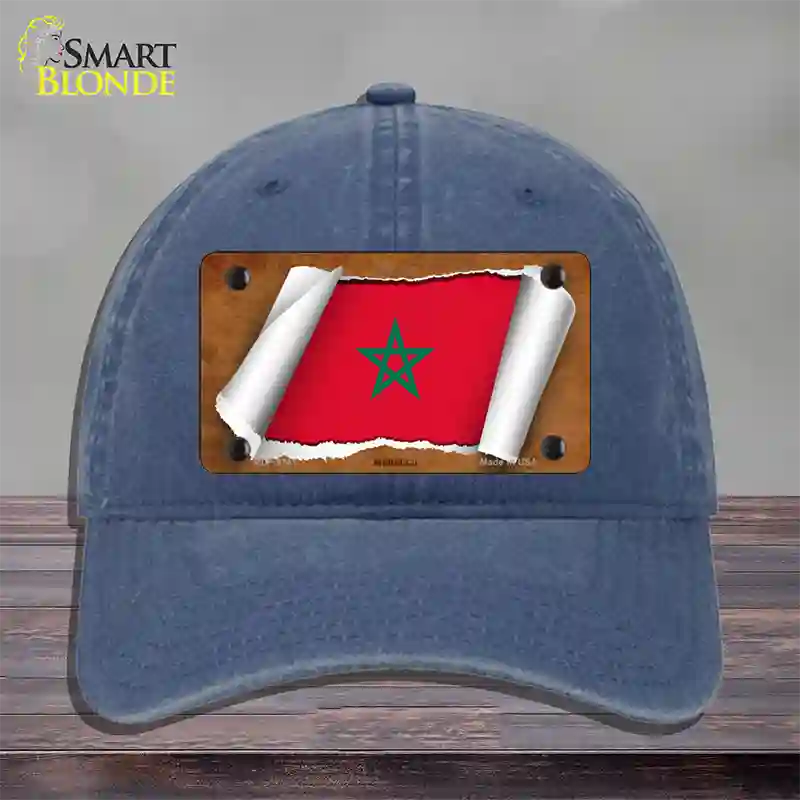 Morocco Flag Scroll Novelty License Plate Hat Unconstructed Cotton / Navy