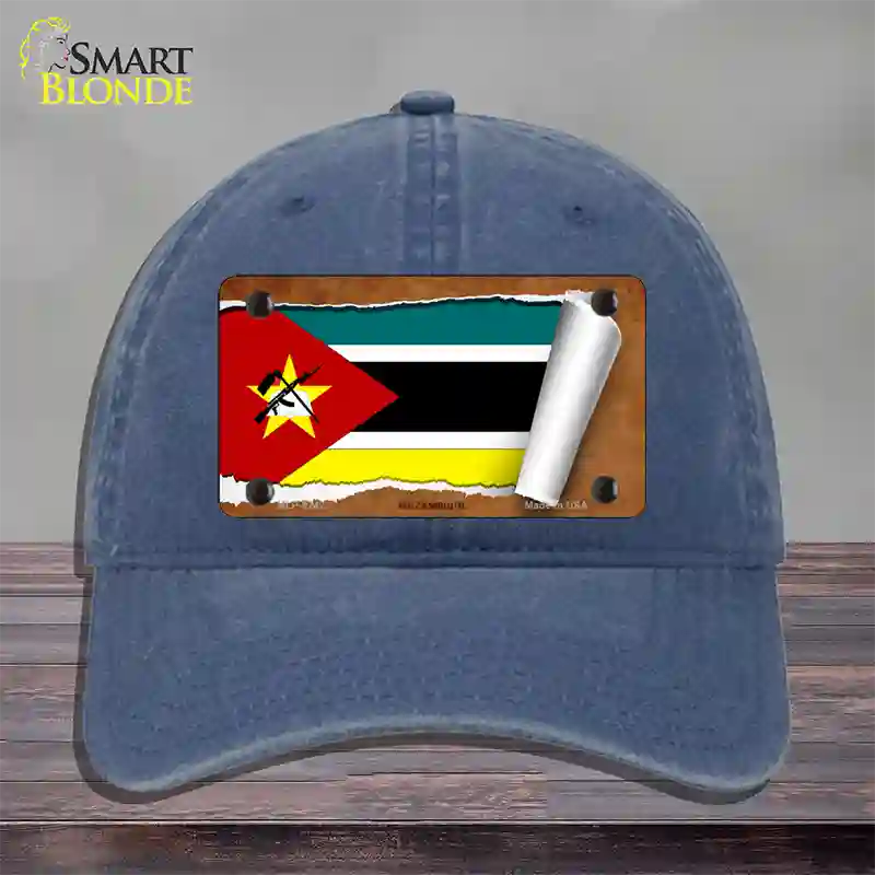 Mozambique Flag Scroll Novelty License Plate Hat Unconstructed Cotton / Navy