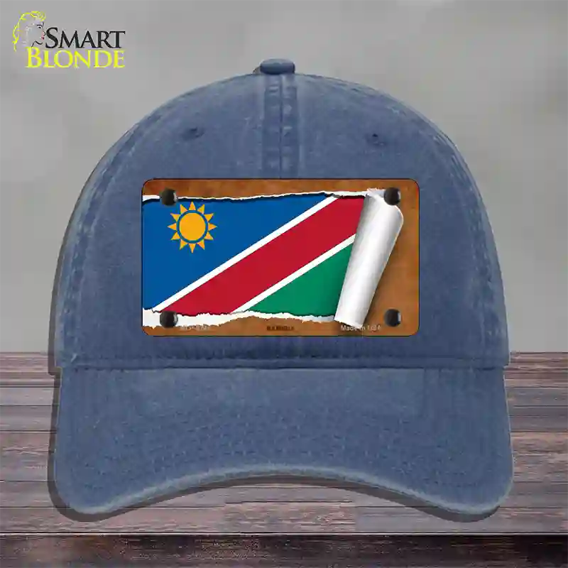 Namibia Flag Scroll Novelty License Plate Hat Unconstructed Cotton / Navy