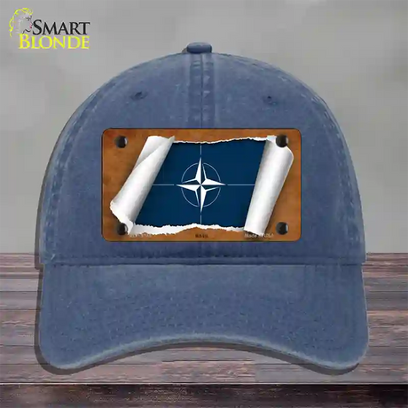 Nato Flag Scroll Novelty License Plate Hat Unconstructed Cotton / Navy